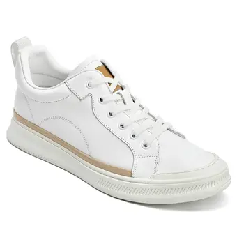 Hidden Height Increasing Shoes - White Leather Men's Shoes With Higher Heels 1.95 Inches / 5CM