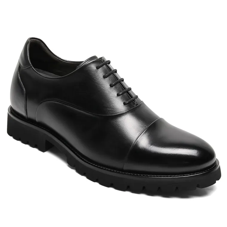 Men's Height Increasing Formal Shoes - Black Leather Oxford Shoes 8CM / 3.15 Inches