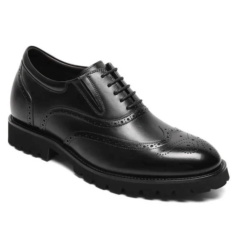 Men's Height Increasing Dress Shoes - Black Leather Brogue Oxford Shoes 8CM / 3.15 inches