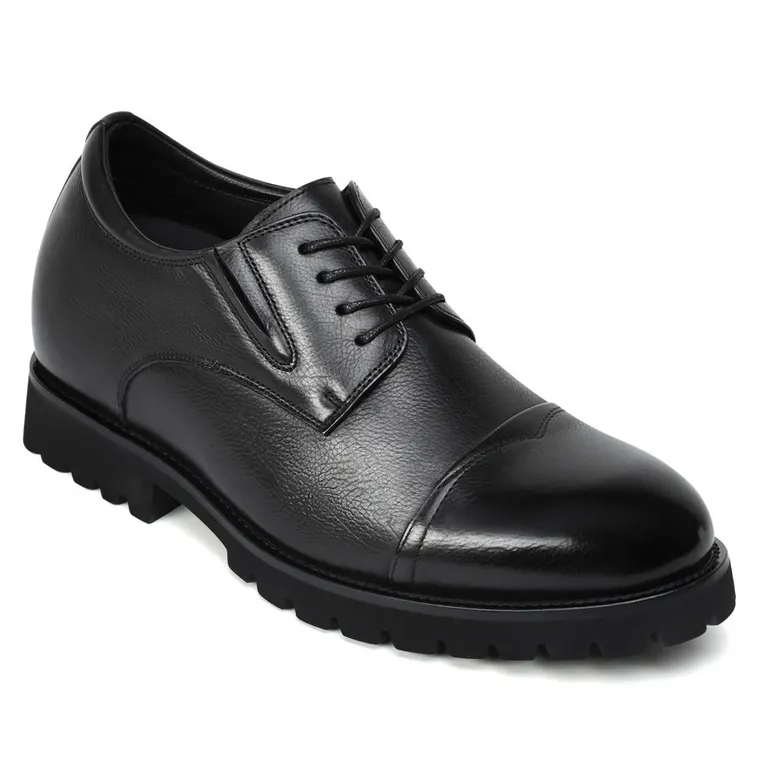 Men's Height Increasing Formal Shoes | Black Leather Business Derby Shoes 8CM / 3.15 Inches
