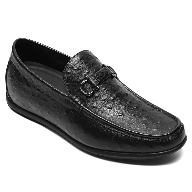 Men's Height Increasing Loafers - Black Leather Business Casual Shoes 6CM / 2.36 Inches