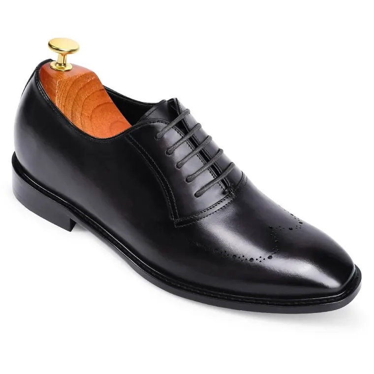 CHAMARIPA mens dress elevator shoes - hand painted leather oxfords - dark gray - 7CM /2.76 inches taller