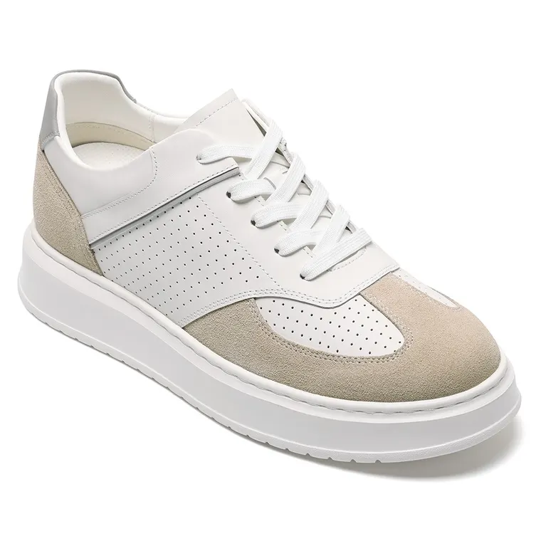 Elevator Sneakers For Men | White Leather GAT-Style Sneakers 7 CM / 2.76 Inches