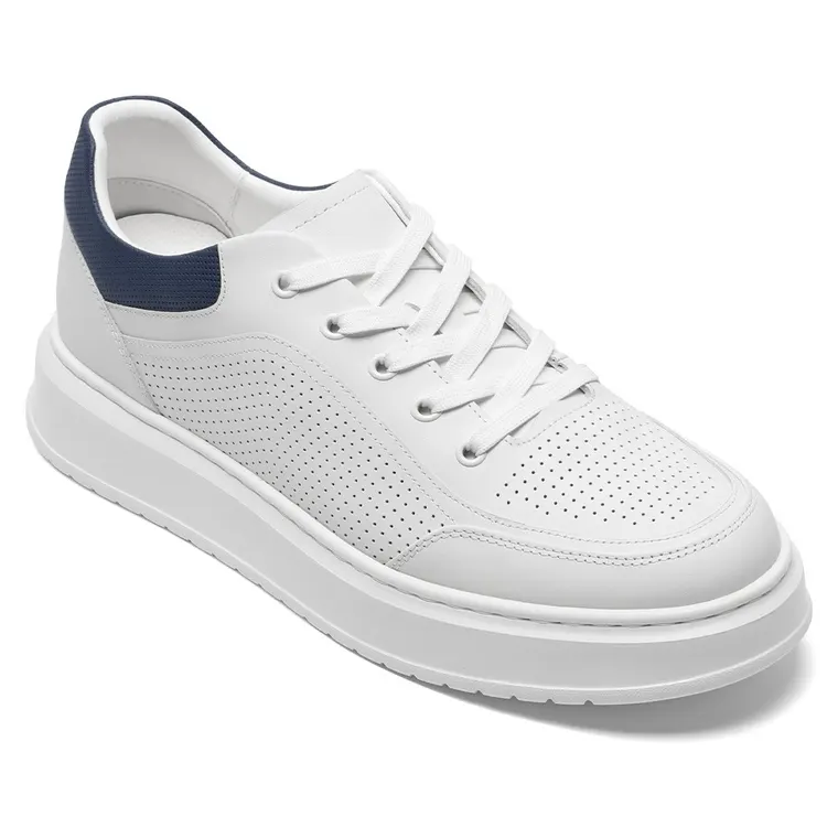 Height Increasing Sneakers Men | White Leather Breathable Sneakers 7 CM / 2.76 Inches