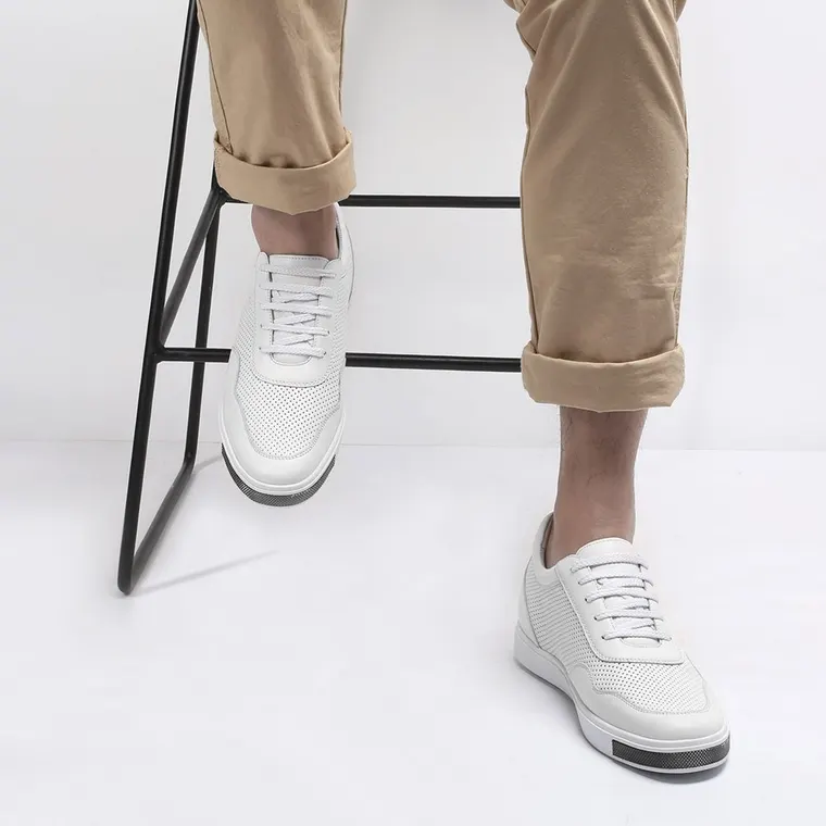 White Height Increasing Sneaker - Casual Sneakers that Add Height - Elevator Sneakers For Men 6CM / 2.36 Inches
