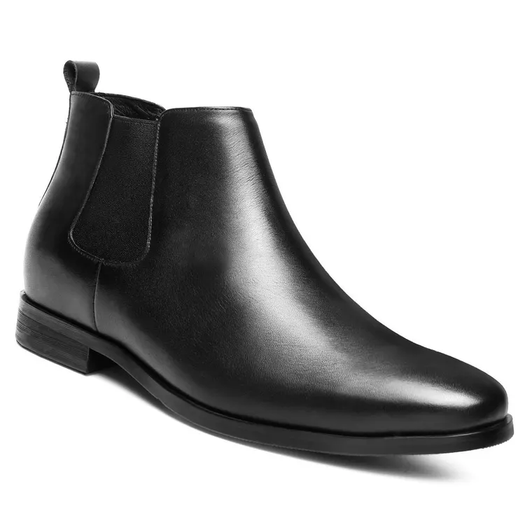 vegan leather elevator boots for men - black height increasing vegan Chelsea boots 6cm / 2.36 Inches