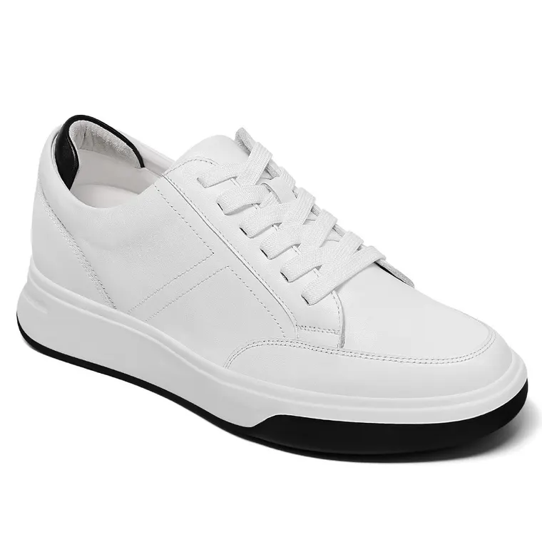 Chamaripa elevator sneakers for men white leather hidden heel shoes 7CM /2.76 Inches