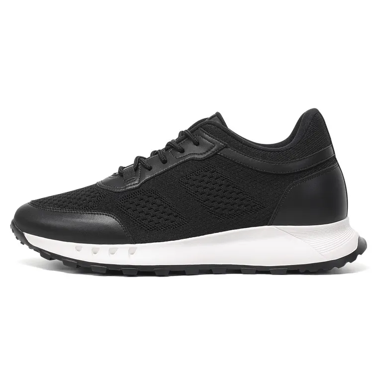 Elevator Shoes For Men - Black Knit Casual Elevator Sports Shoes 6CM / 2.36 Inches