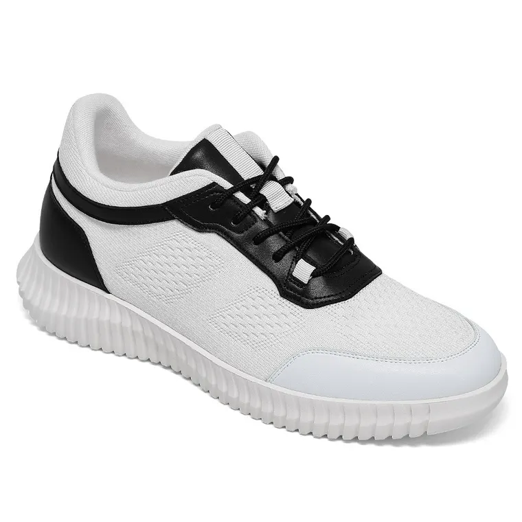 Men's Invisible Height Increase Shoes - White Knit Casual Elevator Shoes 6CM / 2.36 Inches