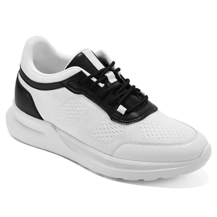 Elevator Sneakers - Mens Shoes That Add Height - White Knit Sneakers 7cm / 2.76 Inches