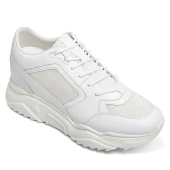Height Increasing Sneakers for Men - White Leather Shoes That Make You Taller 10CM / 3.94 Inches