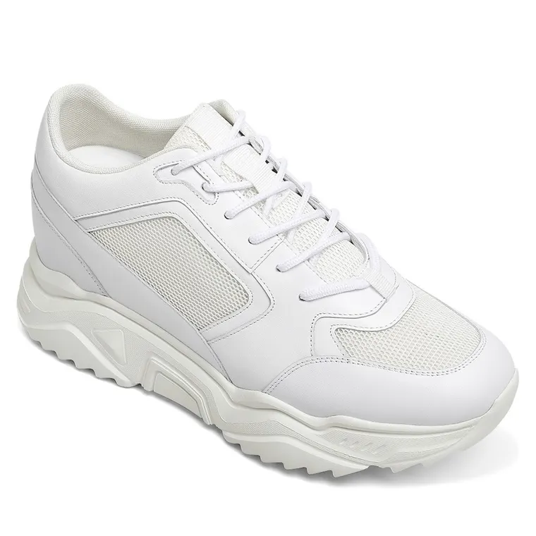 Height Increasing Sneakers for Men - White Leather Shoes That Make You Taller 10CM / 3.94 Inches