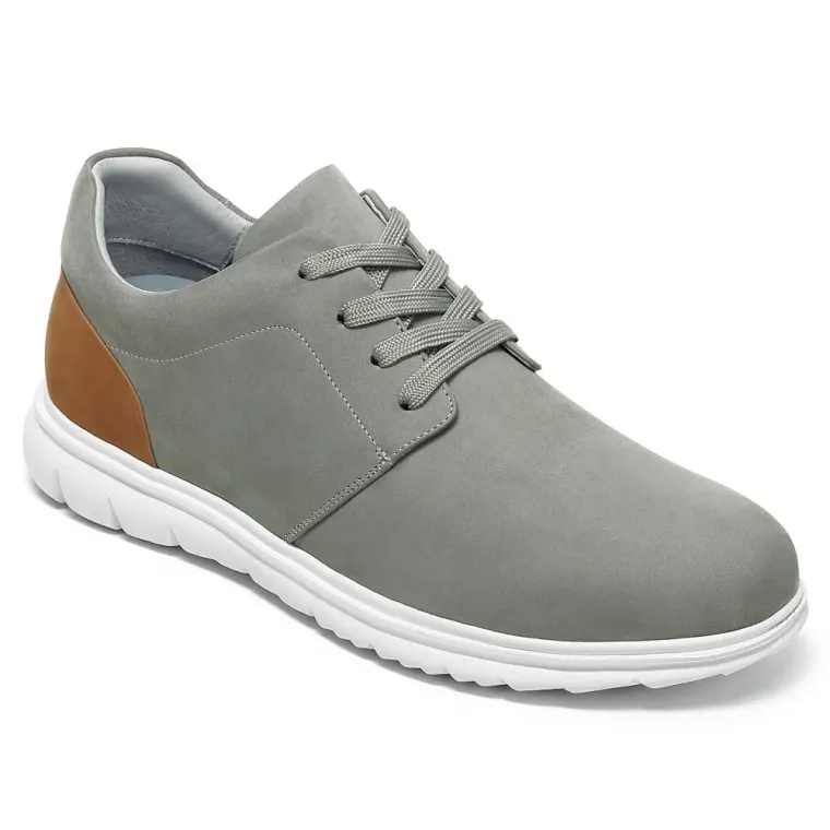 Men's Shoes With Higher Heels - Gray Nubuck Leather Daily Casual Shoes 6CM / 2.36 Inches