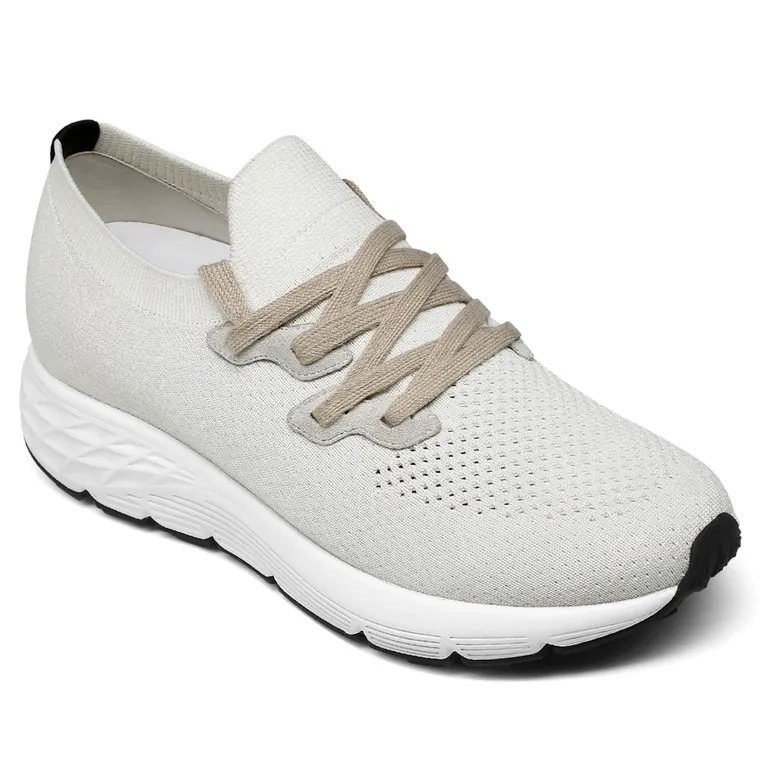 Height Increasing Casual Shoes - Off White Knit Men's Elevator Sneakers 7 CM / 2.76 Inches