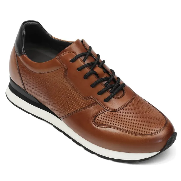 Casual Elevator Shoes For Men - Luxury Brown Cowhide Leather Shoe That Make You Taller 3.15 Inches / 8 CM