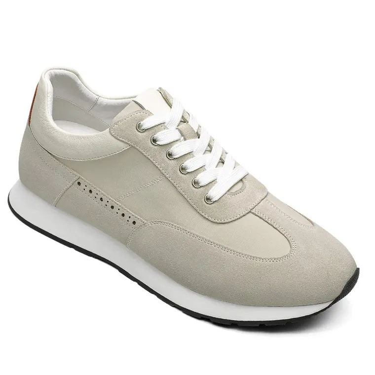 Casual Elevator Shoes - Off-White Suede Men's Shoes 2.76 Inches / 7CM