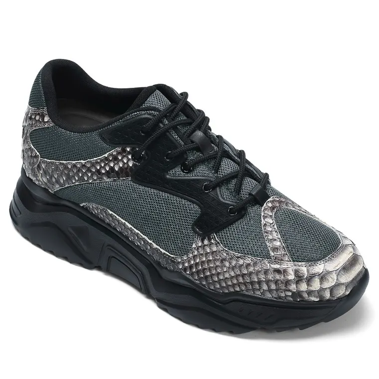 Men's Height Increasing Shoes - Blue Python Leather &amp; Mesh Casual Sneakers 8CM / 3.15 Inches