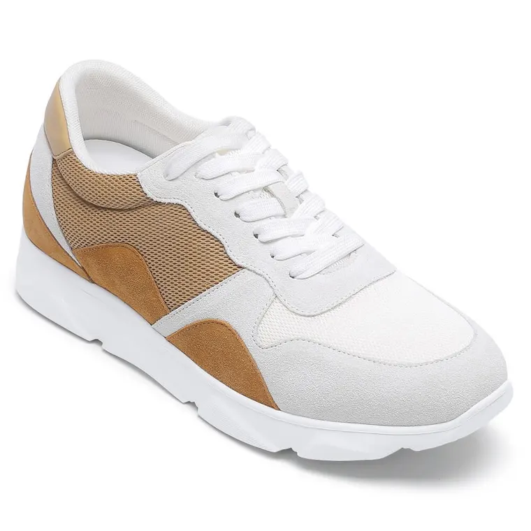 Height Increasing Shoes For Men - Yellow Brown Suede Leather Shoe That Make You Taller 2.36 Inches / 6 CM