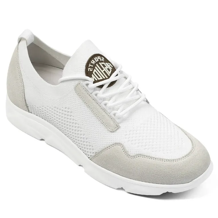 Elevator Sneakers For Men - White Knit Height Boosting Shoes To Look Taller 2.36 Inches / 6 CM