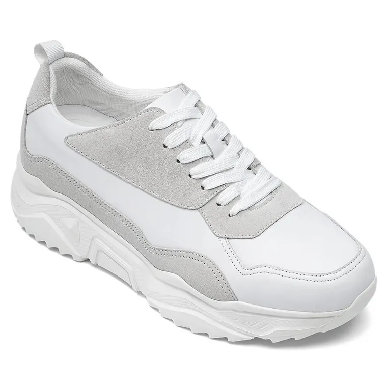 Men's Shoes With Higher Heels - Height Increasing Casual Shoes White Leather Shoes 2.76 Inches / 7 CM