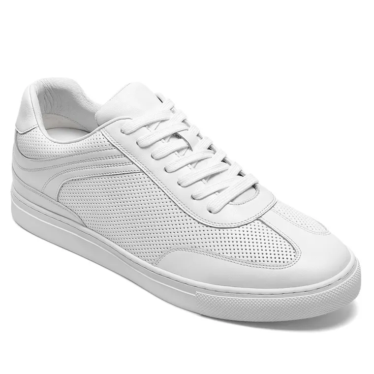 Height Boosting Shoes for Men - White Breathable Leather Casual Sneaker 6CM / 3.26 Inches