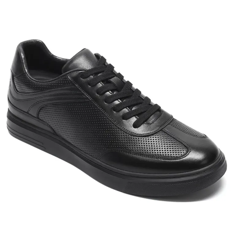 Men's Hidden High Heel Shoes - Black Leather Casual Elevator Shoes 6CM / 2.36 Inches