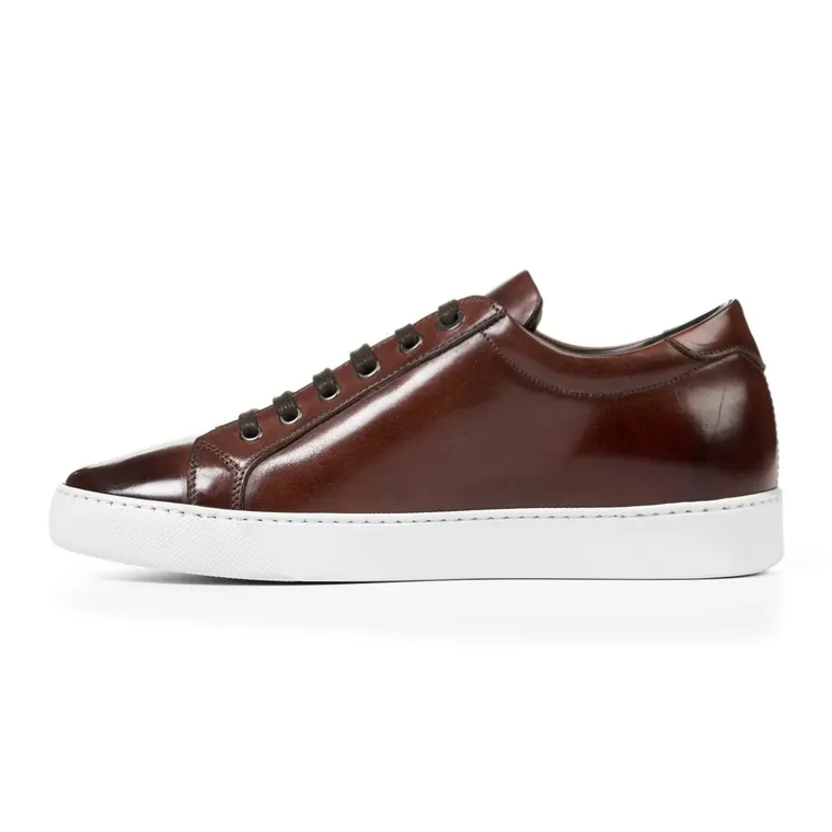 Casual Men Taller Shoes - Brown Leather Handcrafted Elevator Sneakers 7CM / 2.76 Inches