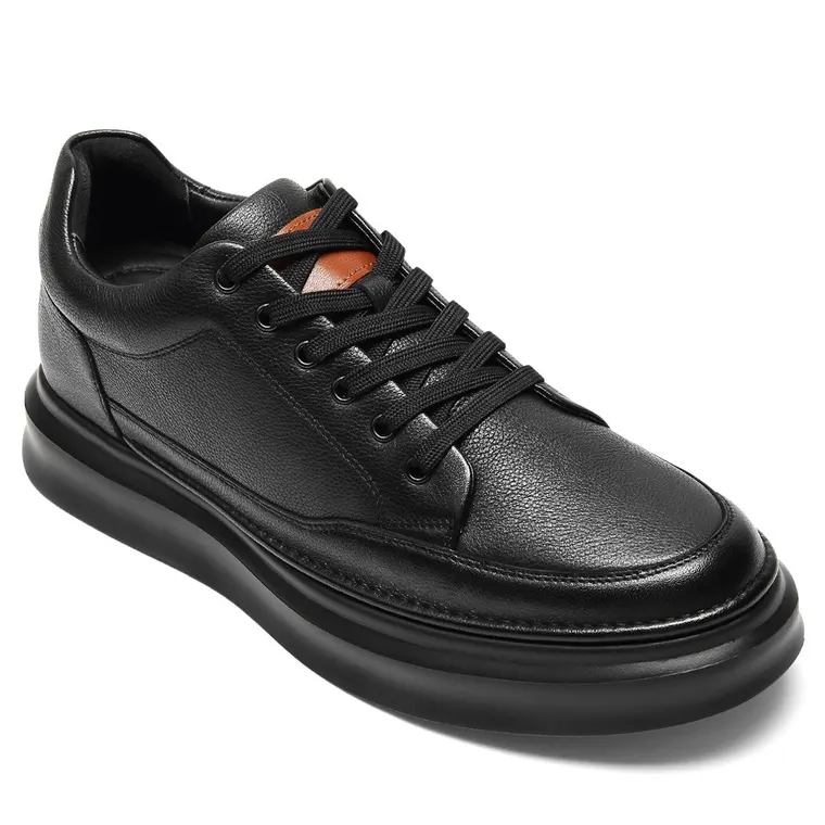 Elevator Shoes For Men - Black Leather Men's Classic Fashion Sneakers 7CM / 2.76 Inches