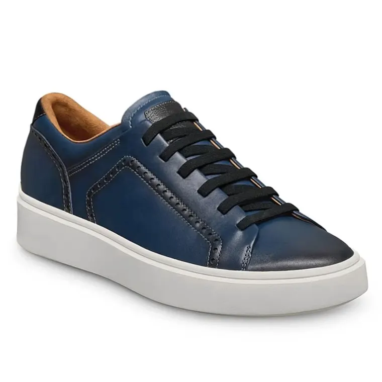 Handcrafted Height Bosting Shoes | Dark Blue Leather Brogue Sneakers 7CM / 2.76 Inches