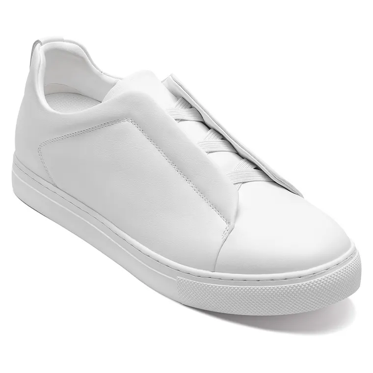 height enhancing shoes for men | white Slip on Triple Stitch Leather Sneakers 6 CM / 2.36 Inches