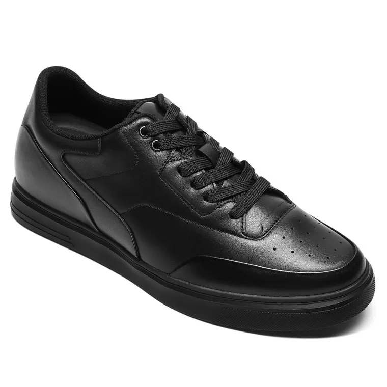 Casual Elevator Shoes For Men - Black Leather Raised Heel Shoes 6CM | 2.36 Inches