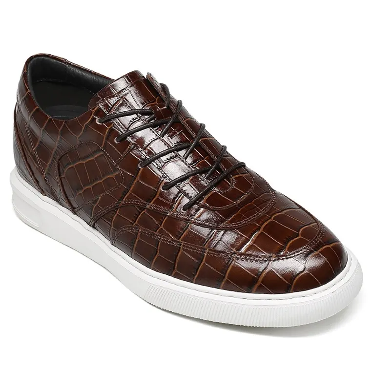 elevator shoes - handcrafted luxury brown men's leather sneakers 6cm / 2.36 inches