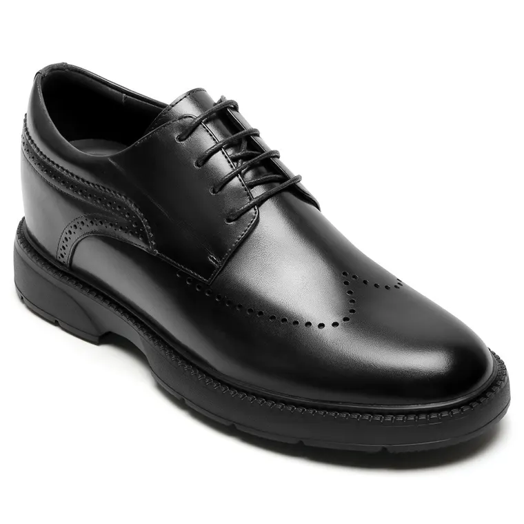 Height Increasing Dress Shoes for Men - Black &amp; Grey Leather Men Taller Shoes 7CM / 2.76 Inches