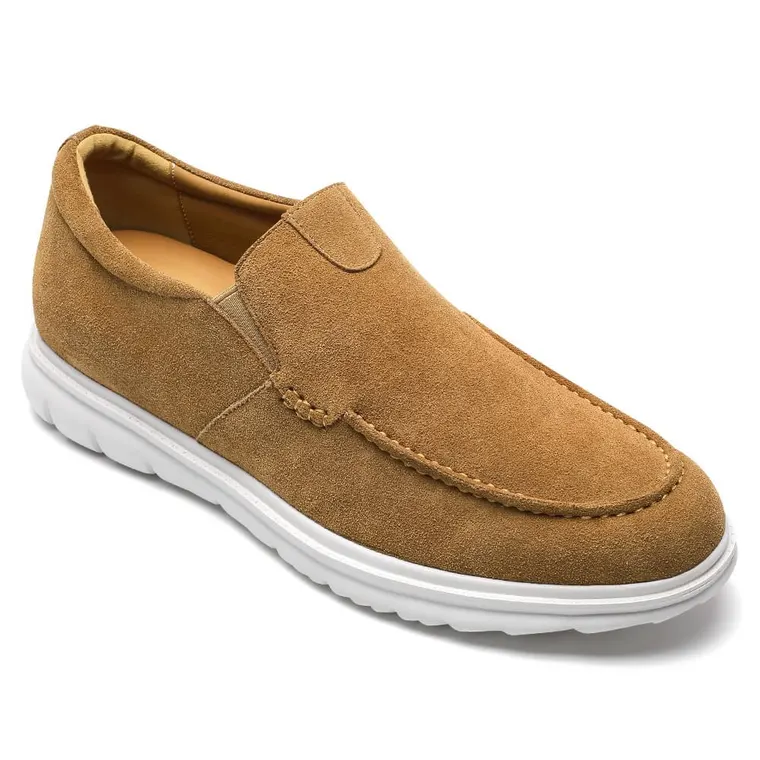 Men's Elevator Shoes - Camel Suede Slip-on Casual Shoes 6CM / 2.36 Inches