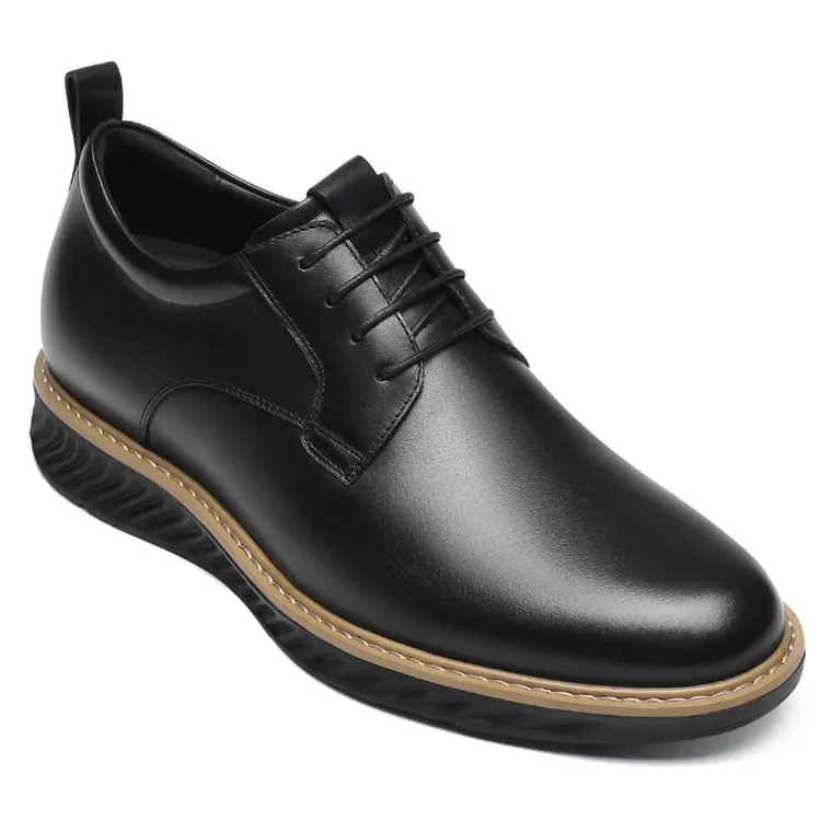 (ships to USA only) Black Calfskin Height Increasing Shoes For Men 2.76 Inches / 7 CM