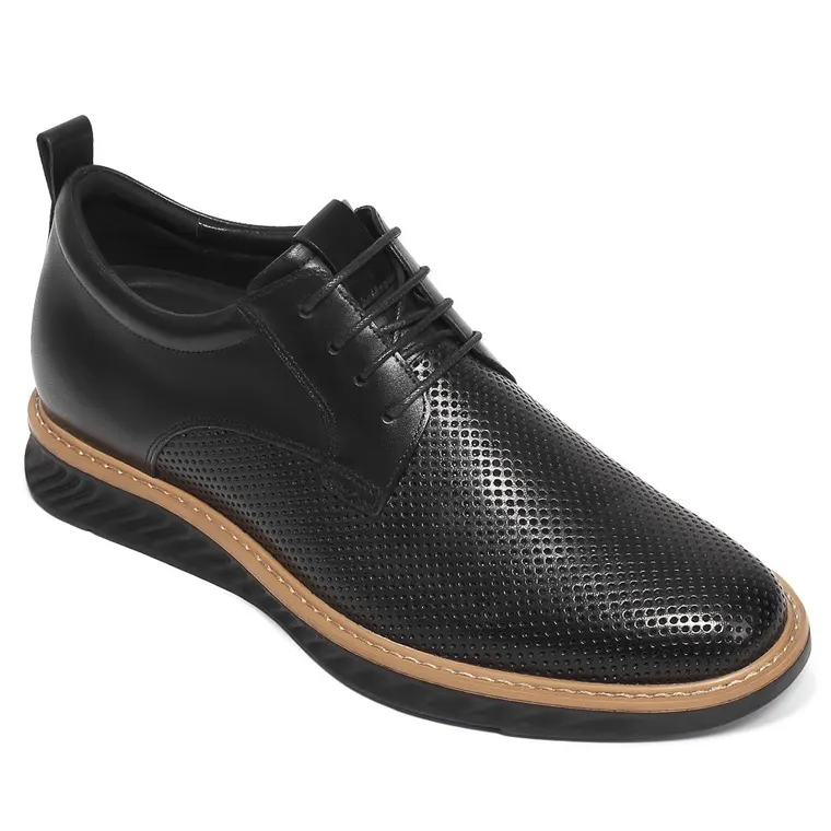 Men's Invisible Elevator Shoes - Black Leather Business Casual Shoes 7CM / 2.76 Inches