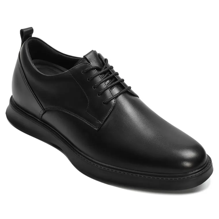 Height Increasing Shoes For Men - Black Leather Business Casual Derby Shoes 2.76 Inches / 7CM