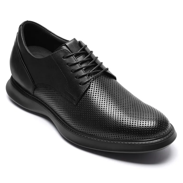 elevator shoes for men | Black leather Lightweight breathable derby shoes 7 CM / 2.76 Inches