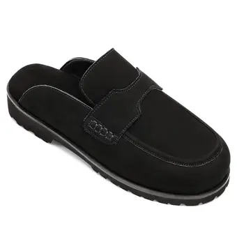 Elevator Slippers For Men - Black Nubuck Leather Casual Slippers 4CM / 1.57 Inches