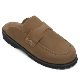 Men's Height Increasing Slippers - Coffee Nubuck Leather Casual Slippers 4CM / 1.57 Inches
