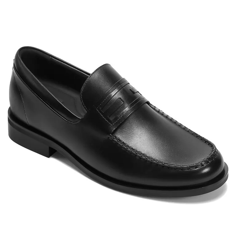 Elevator Loafers For Men - Black Leather Business Casual Shoes 6CM / 2.36 Inches