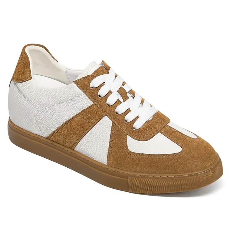 Men's Height Increasing Shoes - Brown Suede Casual Elevator Sneakers 7CM / 2.76 Inches
