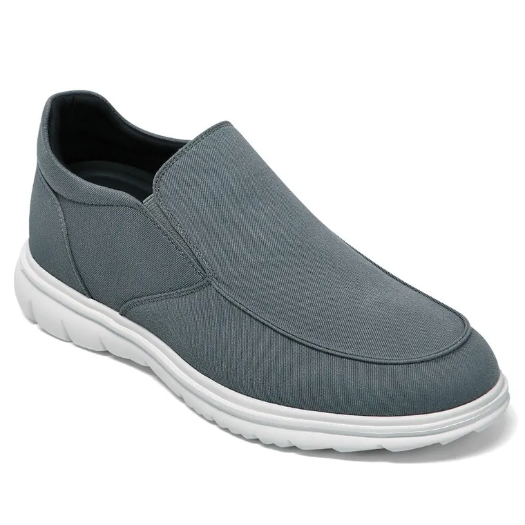 Men's Shoes With Higher Heels - Grey Canvas Slip-On Casual Shoes 7CM / 2.76 Inches