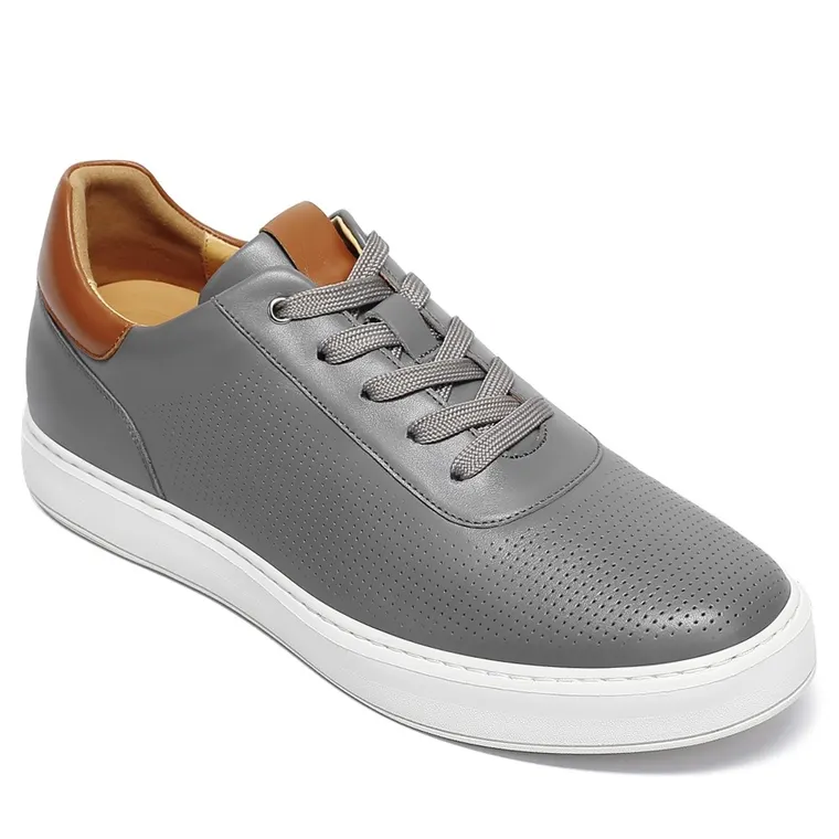 Height Increasing Casual Shoes - Gray Leather Men's Shoes That Make You Taller 6CM / 2.36 Inches