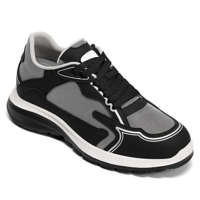 Men's Elevator Shoes - Grey Cloth Casual Sports Shoes 7CM / 2.76 Inches
