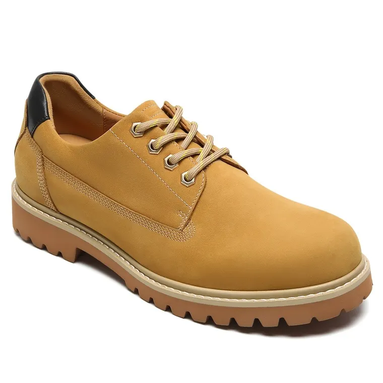 Height Increasing Shoes For Men - Yellow Nubuck Casual Shoes 6CM / 2.36 Inches