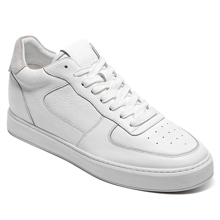 Elevator Shoes For Men - White Leather Hidden High Heel Shoes 6CM / 2.36 Inches