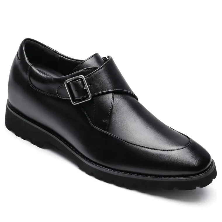 Height Increasing Dress Shoes For Men - Black Leather Monkstrap Shoes 2.76 Inches / 7CM