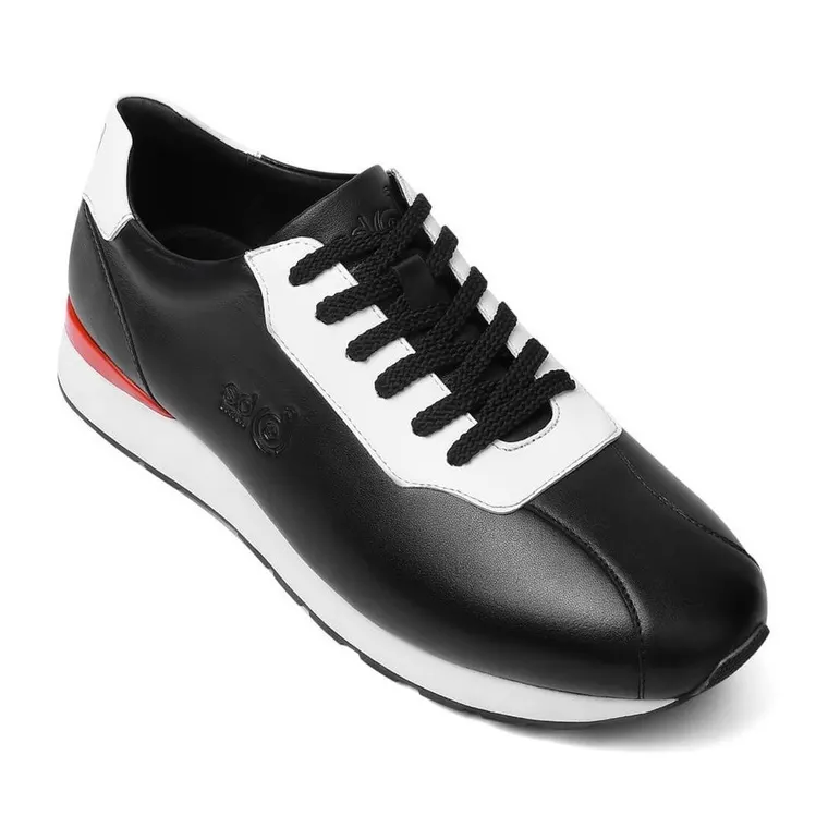 Black Leather Elevator Sneakers for Men - Men's Flat Shoes 5.5 CM / 2.17 Inches