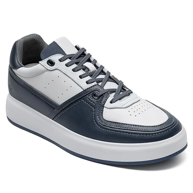 Wide Width Elevator Sneakers - Blue Leather Casual Men Taller Shoes 7CM / 2.76 Inches